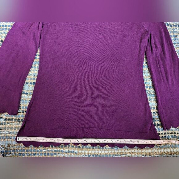 Isaac Mizrahi Women's S Scalloped Bell Sleeve Turtleneck Sweater Purple Pullover - Picture 9 of 10